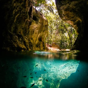 The cave entrance to the ATM tour in Belize, Central America.