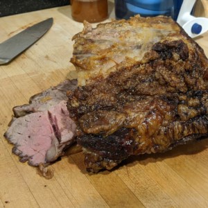 "Choice" rib roast from Costco, cooked to a perfect medium rare.
