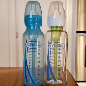 A glass vs plastic 8oz Dr Brown Bottle.