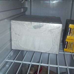 Deep inside the freezer is the top tier of our wedding cake.