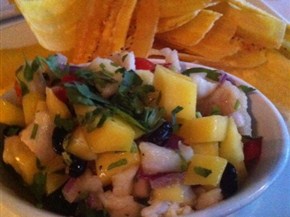 Halibut Ceviche with plantain chips