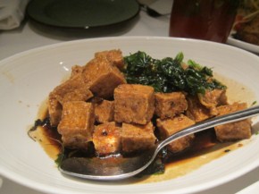 Crisp tofu wok tossed with garlic & basil in a seasoned soy sauce; finished with crisp basil. Perfect if you love deep fried tofu mixed with basil.