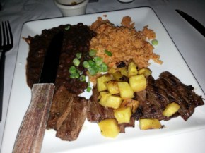 Marinated Skirt Steak, Sofrito rice, and black beans. While eating, I thought the steak was well cooked and flavored. But, that very evening and the next day, I had a bad case of food poisoning, which I suspect was from this dish.