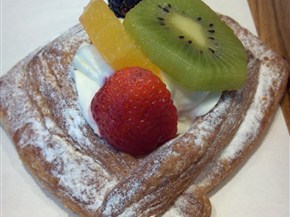 The pastry was perfectly crispy and flakey. The whipped cream was thick and delicious, and the fruit was fresh. What more could one want from an early morning pastry?