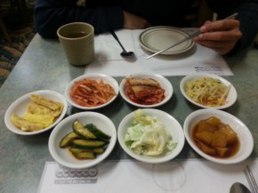 The selection of appetizers at Shu's Korean Restaurant. Eggs, Kimchi, salad, spicy cucumber, and more. Probably one of my favorite feature of the Korean cuisine.