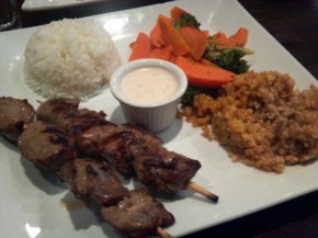 Two lamb skewers served with rice and vegetables. The lamb had a more chewy texture to it, compare to other lamb dishes I had. Not sure if I liked, or didn't like it, but it was tasty.