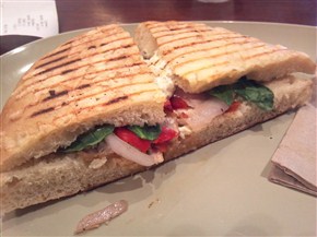 Made with all-natural antibiotic-free roasted turkey, artichoke-parmesan spread, roasted red peppers, caramelized onions and fresh baby spinach, all grilled on our Asiago Cheese Focaccia.